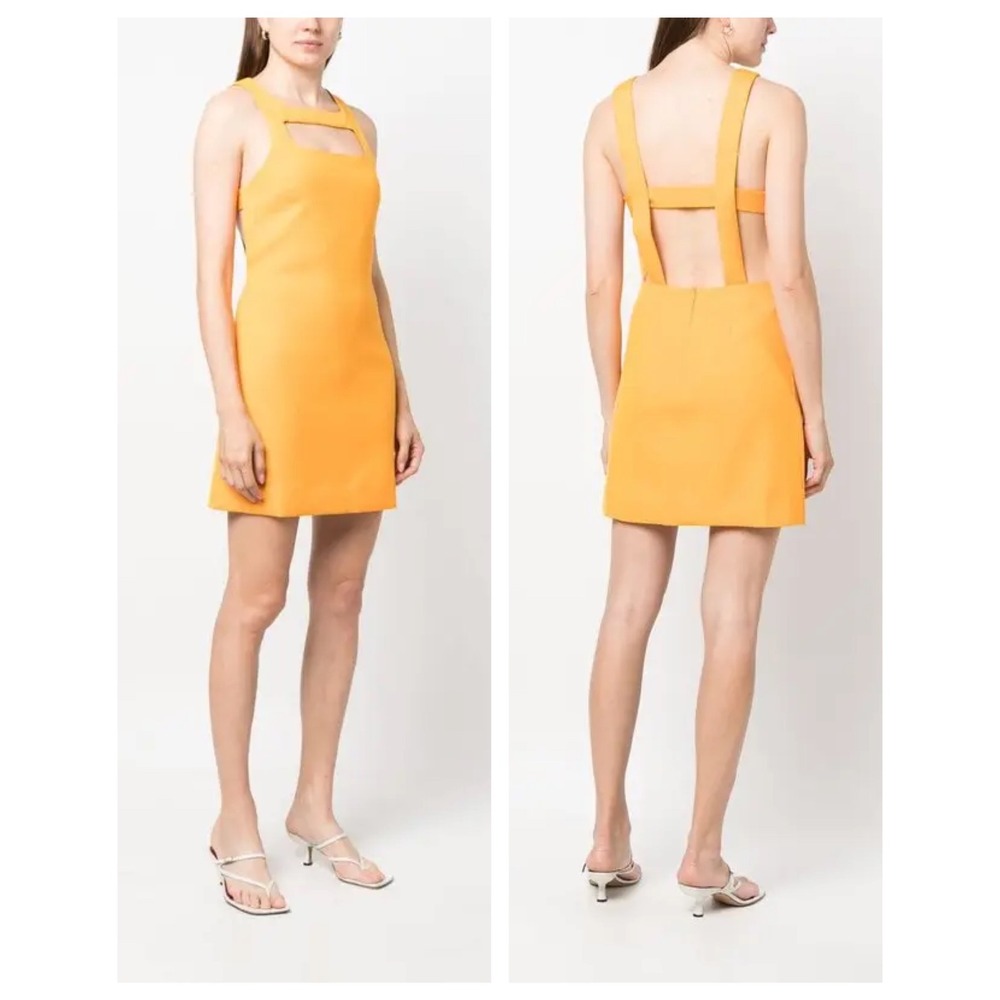 Ba&sh Teophil Orange Square Neck Cut-Out Back Mini Dress Back Zip Size‎ 1 US